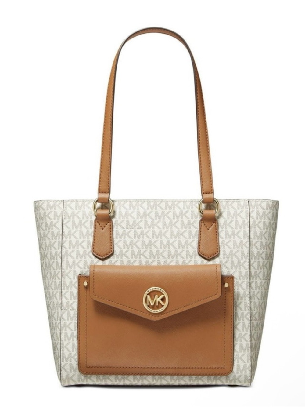 Michael Kors Vanilla Signature Tote with Tan Leather Trim